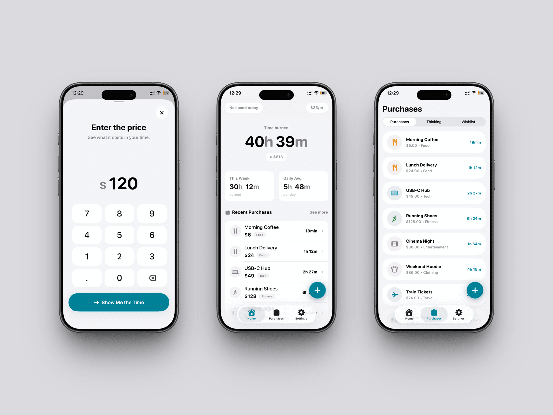 LifeBurn: Real Cost Calculator app screens